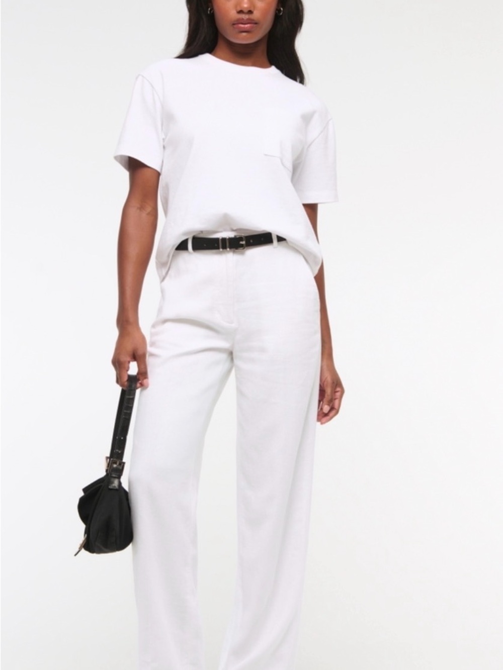 Abercrombie and Fitch Linen Blend Tailored Wide Leg Pant - White Medium Regular